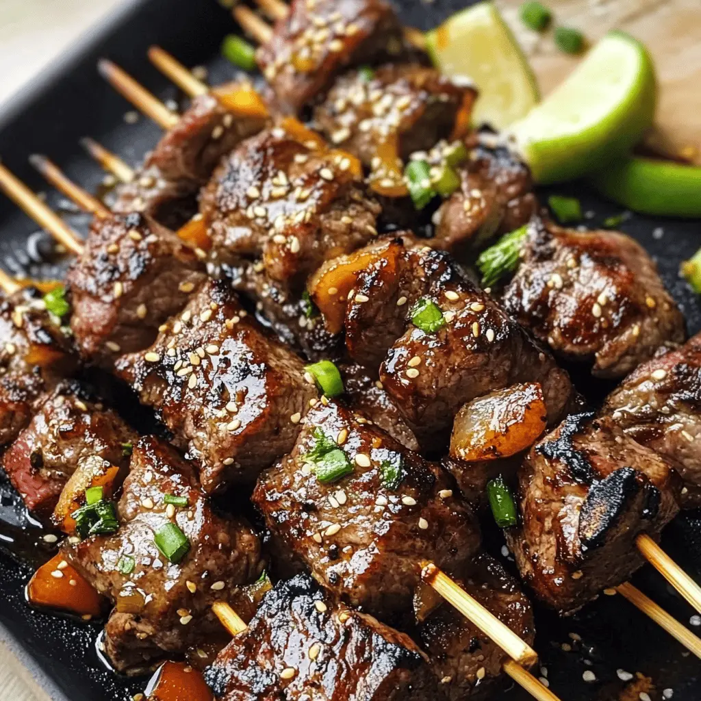Fire up your grill for these Asian Garlic Steak Skewers! Tender beef marinated in a zesty garlic sauce, perfect for a summer barbecue or a cozy dinner. Packed with flavor and easy to make, these skewers are sure to impress your family and friends. Save this recipe now and get ready to enjoy a mouthwatering dish that's perfect for any occasion!