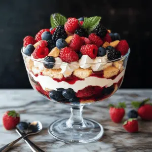 Layers of fluffy cake, creamy custard, and a medley of fresh berries make this berry trifle a delightful treat! Perfect for summer gatherings or celebrations, this easy recipe showcases vibrant strawberries, blueberries, and raspberries. Don't miss out on a chance to impress your guests. Save this recipe for your next get-together and enjoy a refreshing dessert everyone will love!