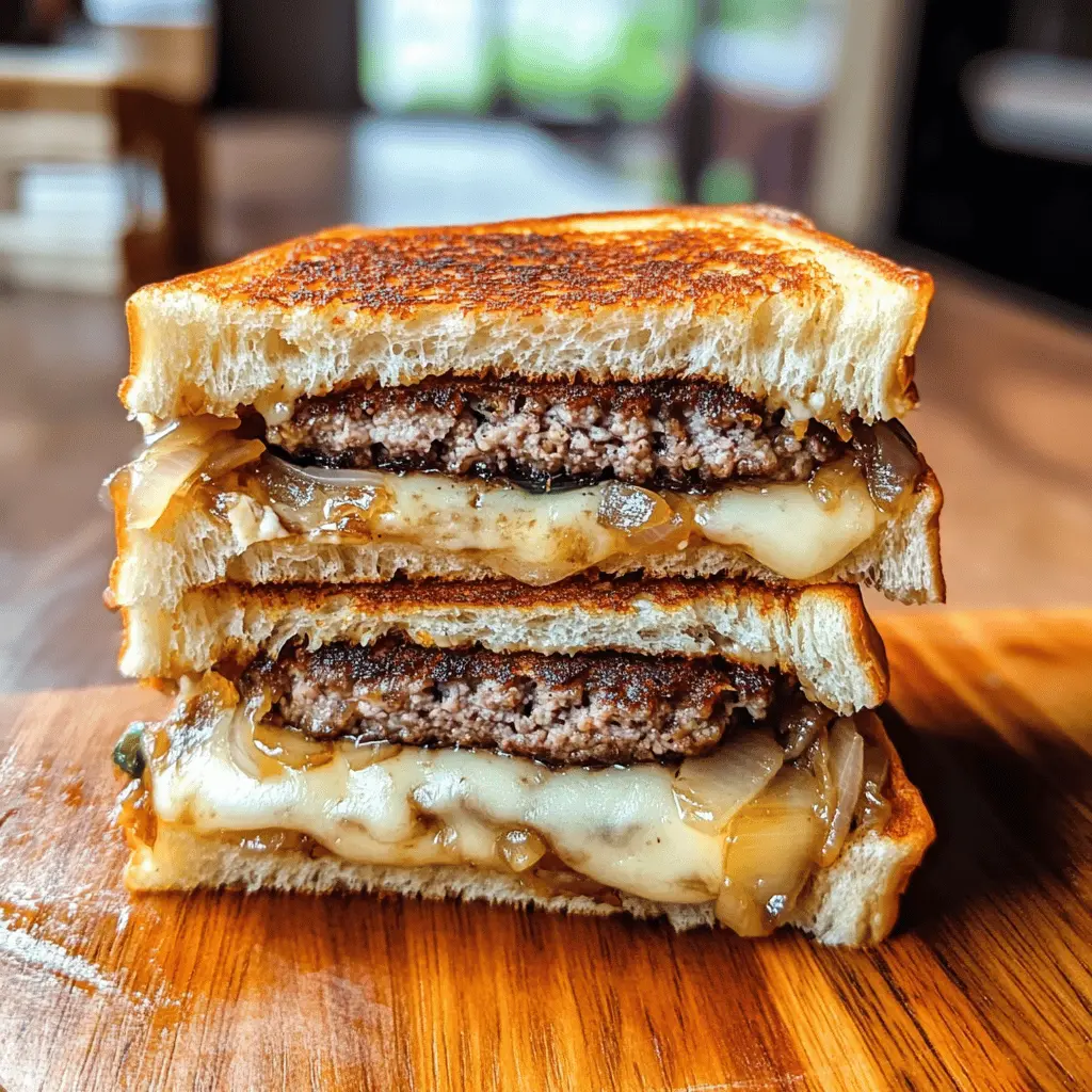 These patty melts with caramelized onions are a comfort food classic! Juicy beef patties, gooey cheese, and sweet slow-cooked onions come together between two slices of perfectly toasted bread. This delicious meal is perfect for lunch or a cozy dinner. Save this recipe to bring some warmth to your table any day of the week!