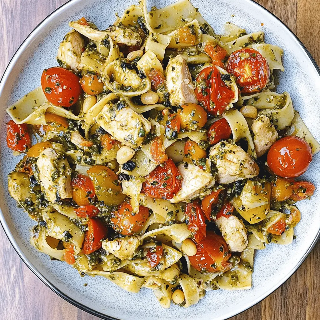 Easy Chicken Pesto Pasta with Tomatoes and Pine Nuts