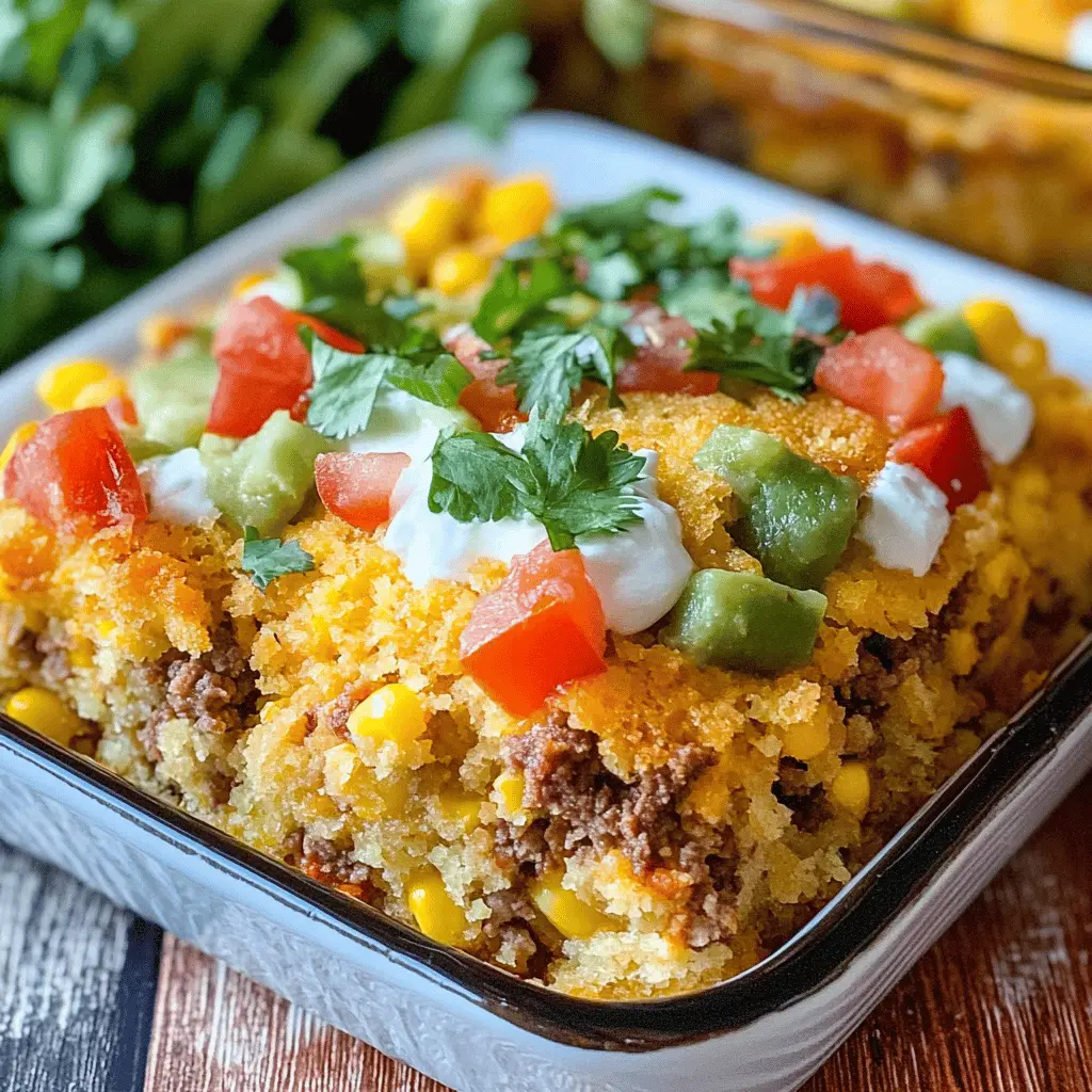 This Cornbread Taco Bake is a fun twist on your favorite taco night! With layers of zesty seasoned beef, beans, and melty cheese, all topped with a fluffy cornbread crust, this dish is sure to become a family favorite. Perfect for busy weeknights or casual gatherings. Save this recipe for a tasty meal that’s easy to make and even easier to love!