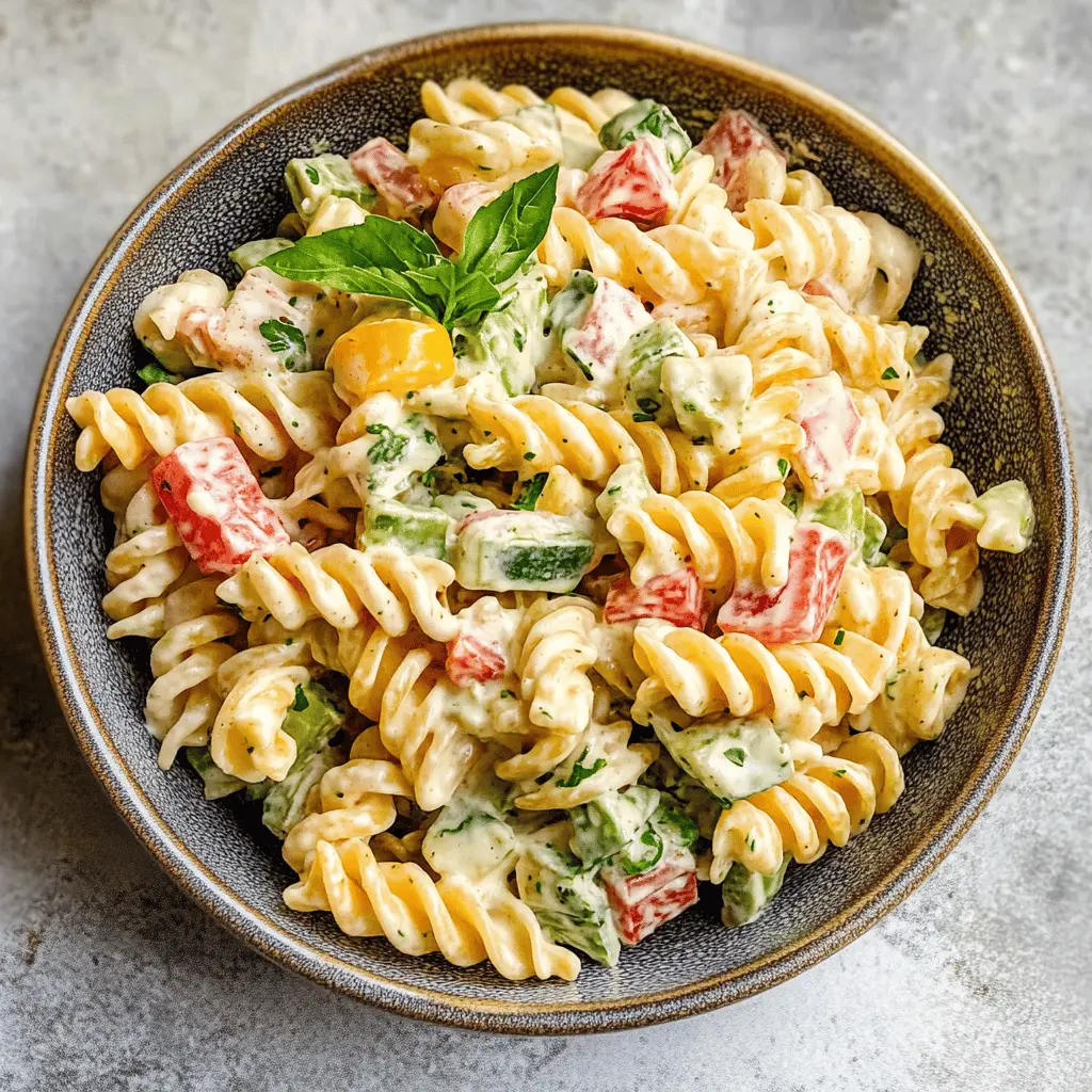 This creamy pasta salad is a delightful blend of fresh vegetables and rich, tangy dressing. Perfect for picnics or as a side dish at potlucks, it features pasta, crisp veggies, and a smooth, creamy sauce that brings it all together. Save this recipe for your next gathering or family dinner!