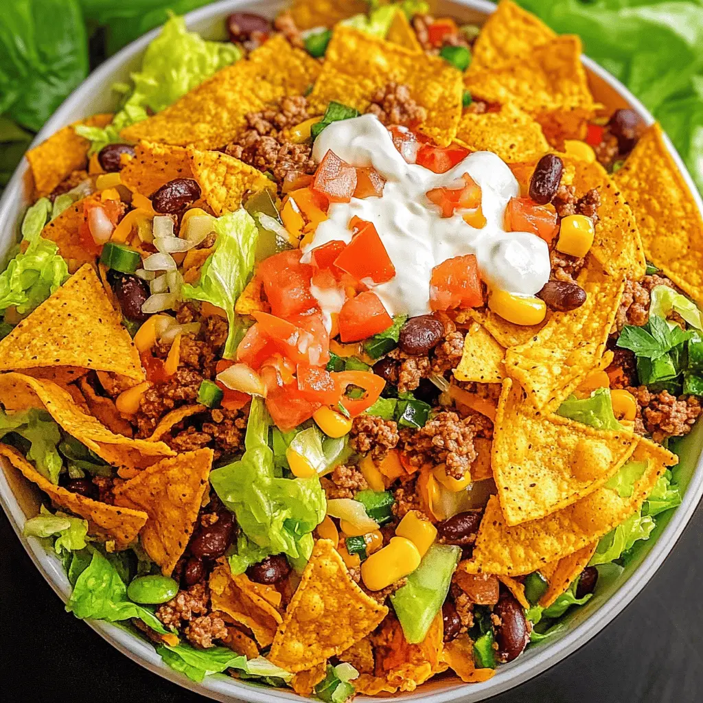 This Doritos Taco Salad is a flavorful twist on your regular salad, combining crunchy Doritos, seasoned ground beef, fresh veggies, and zesty dressing for a fun and satisfying dish. Perfect for potlucks, barbecues, or a casual family dinner. Save this recipe to impress friends with an easy, crowd-pleasing favorite!