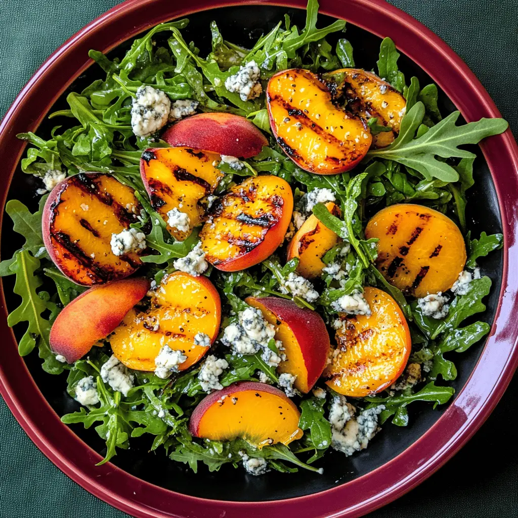 Sweet grilled peaches meet peppery arugula in this refreshing salad, topped with creamy blue cheese for a delightful contrast. Perfect for summer gatherings or a light lunch, this recipe showcases the best of seasonal flavors. Save this delicious grilled peach and arugula salad for your next picnic or BBQ!