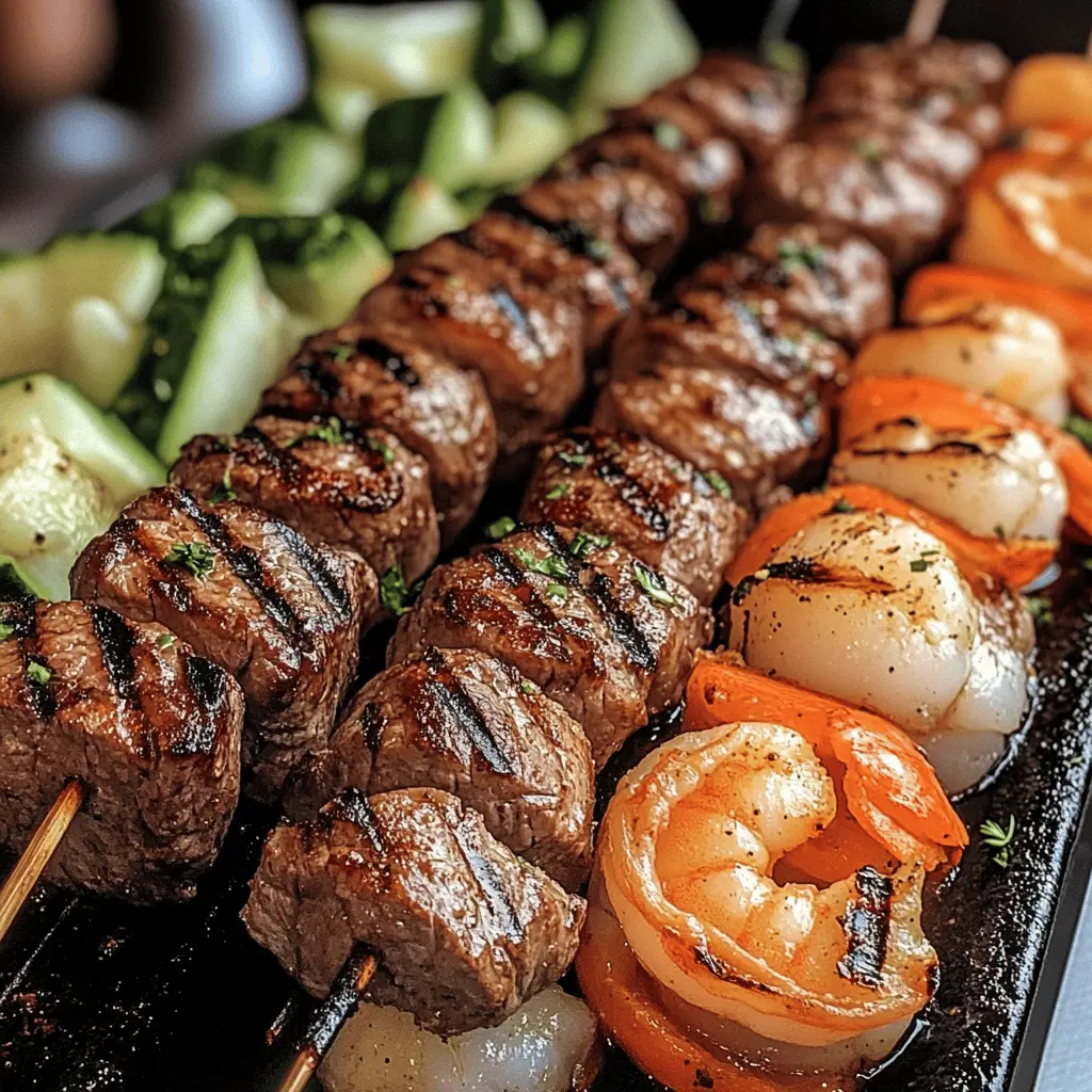 Get ready to impress at your next cookout with these Grilled Steak and Shrimp Kabobs! Featuring tender steak and juicy shrimp marinated in a zesty blend of herbs and spices, these kabobs are perfect for summer BBQs or family dinners. Easy to prepare and packed with flavor, don’t forget to save this recipe for your next grilling adventure!