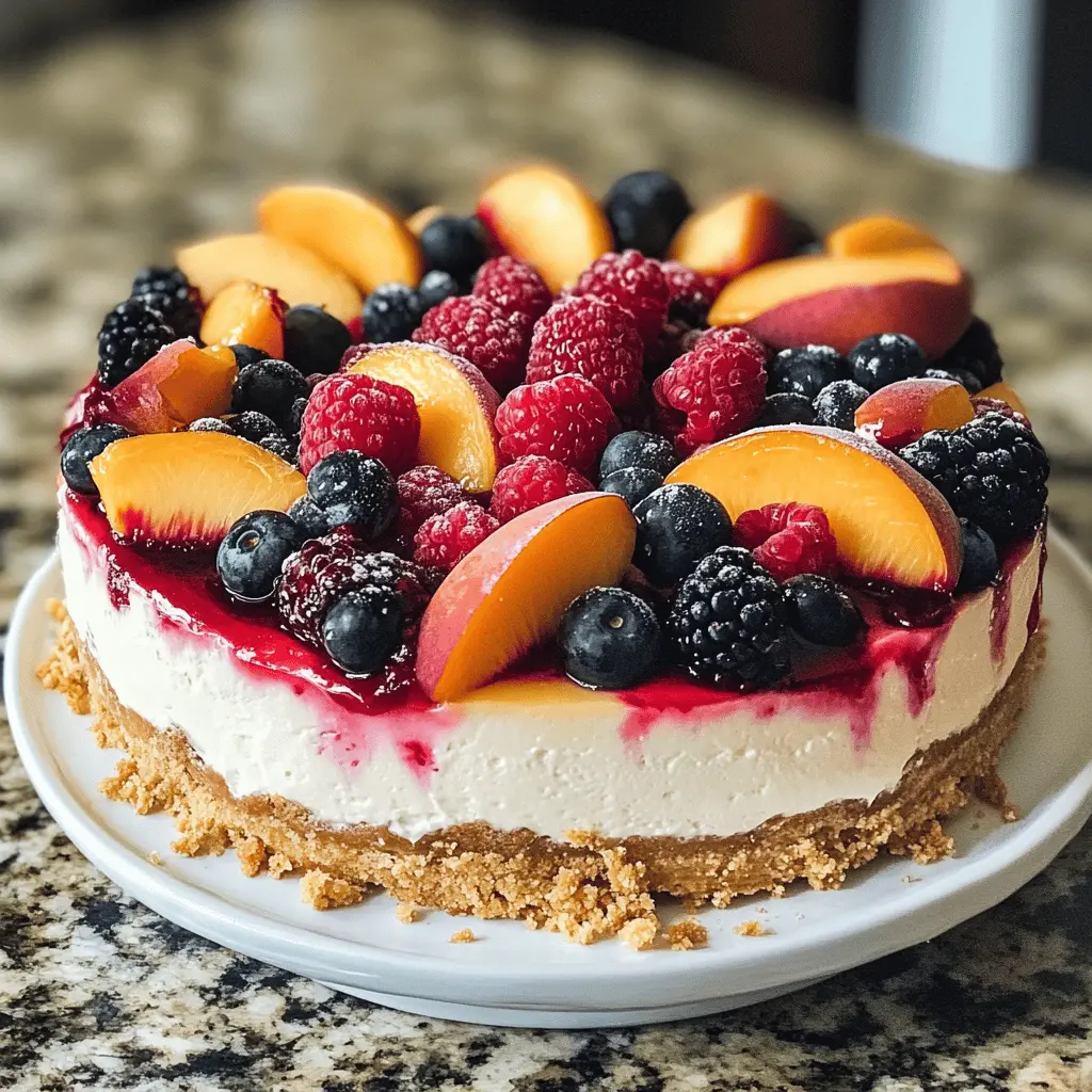 Treat yourself to a delightful Summer Berry and Peach Cheesecake that's bursting with fresh flavors! This no-bake dessert features creamy cheesecake filling, juicy peaches, and a medley of vibrant berries on a delicious crust. Perfect for picnics or family gatherings, it's a sweet way to celebrate the season. Be sure to save this recipe for your next summer celebration!