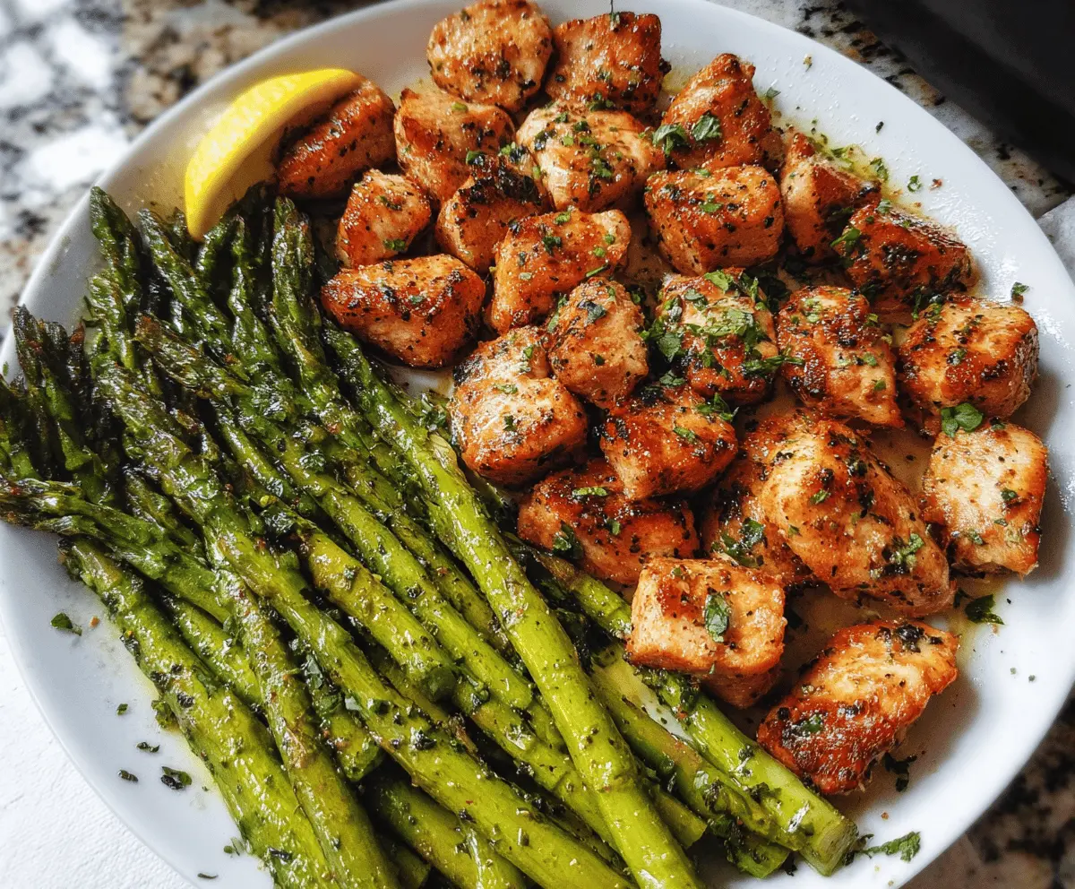 Easy Garlic Butter Chicken Bites with Asparagus