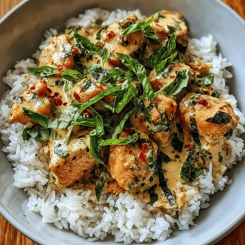 Easy Spiced Coconut Basil Chicken with Rice