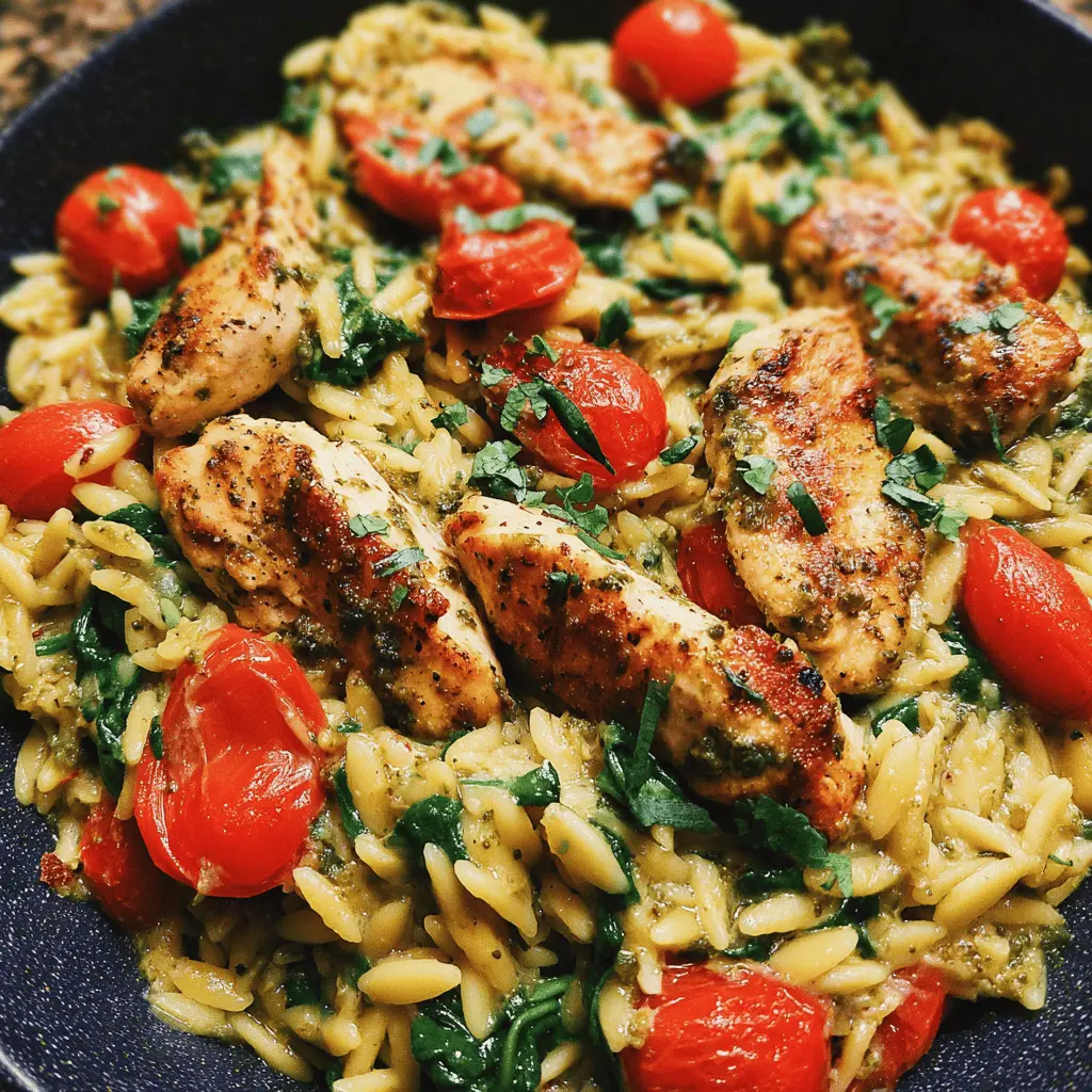 Easy Chicken Orzo with Spinach and Cherry Tomatoes