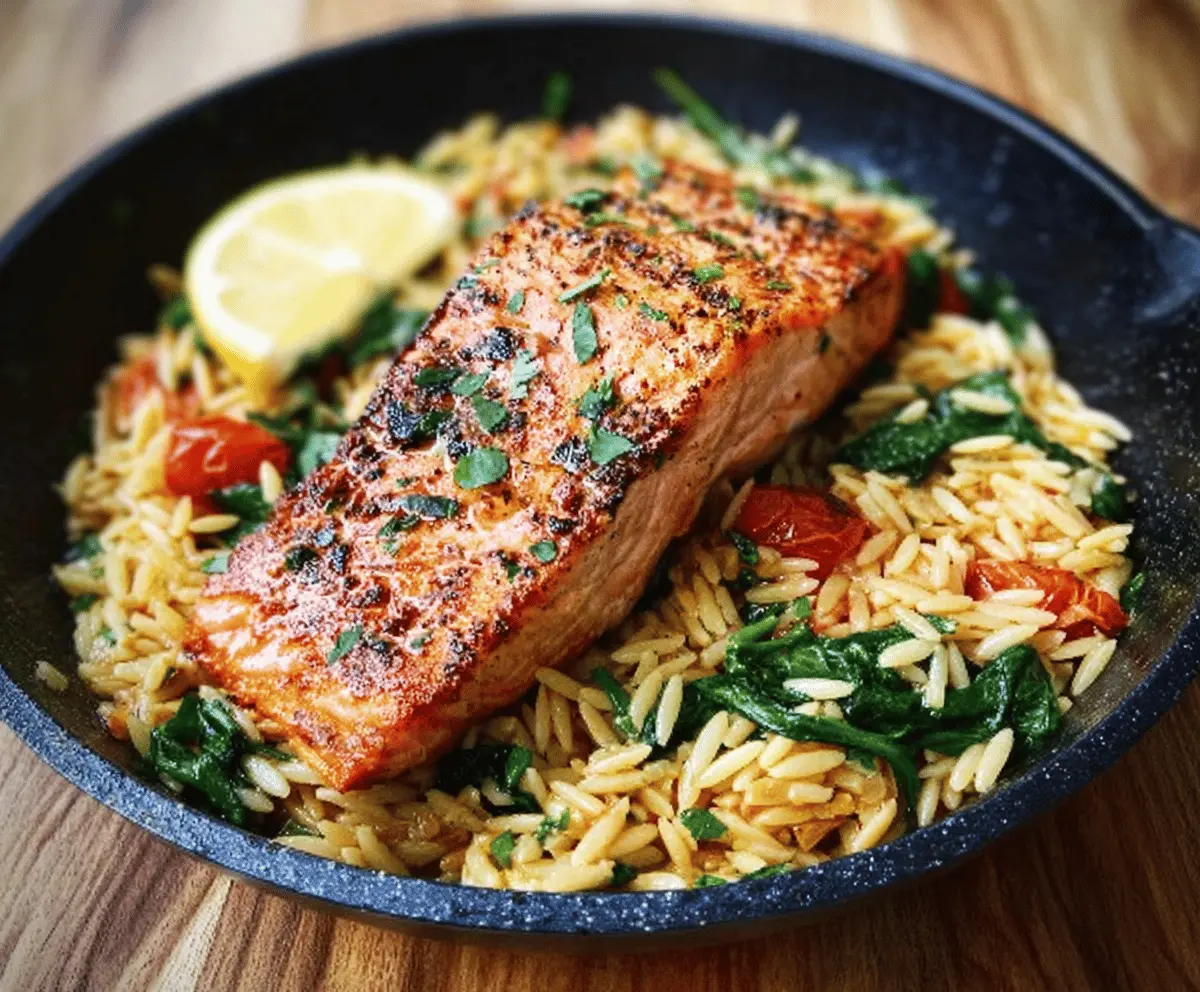 Easy One Skillet Salmon with Lemon Orzo