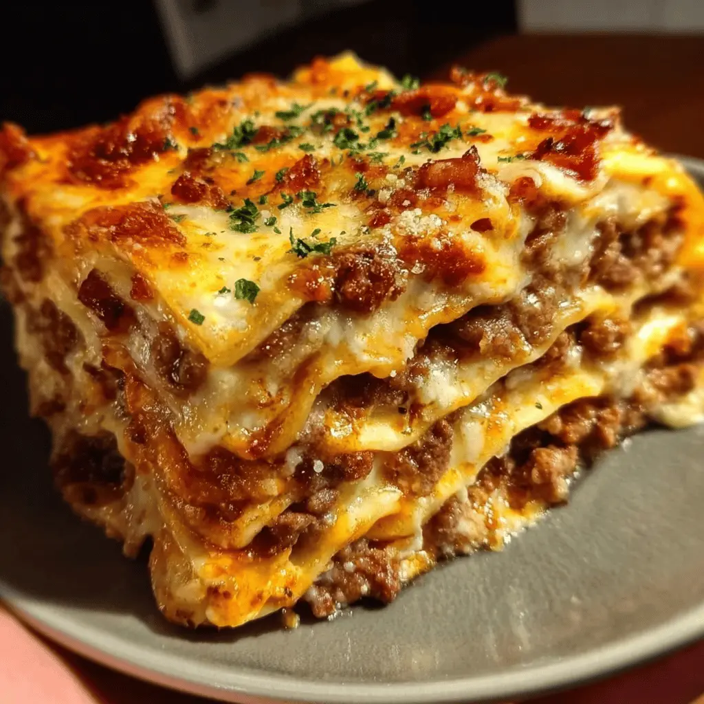 Easy Parmesan Garlic Bacon Cheeseburger Lasagna
