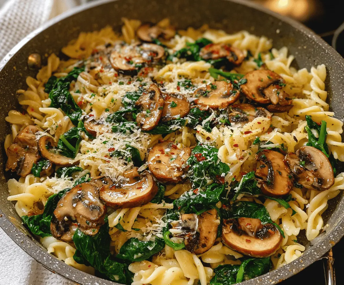 Easy Parmesan Spinach Mushroom Pasta Skillet