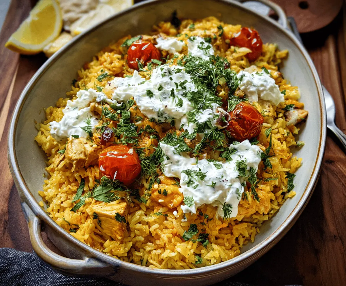 Easy Dump and Bake Chicken with Tzatziki Rice