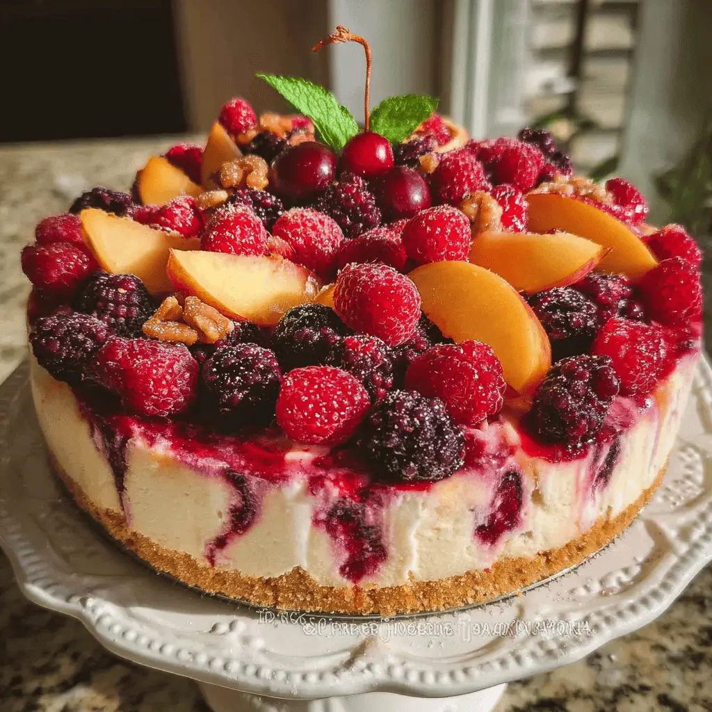 Easy Summer Berry and Peach Cheesecake Recipe