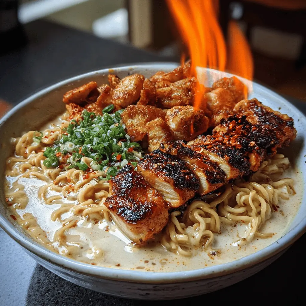 Fiery Chicken Ramen With Creamy Garlic Sauce