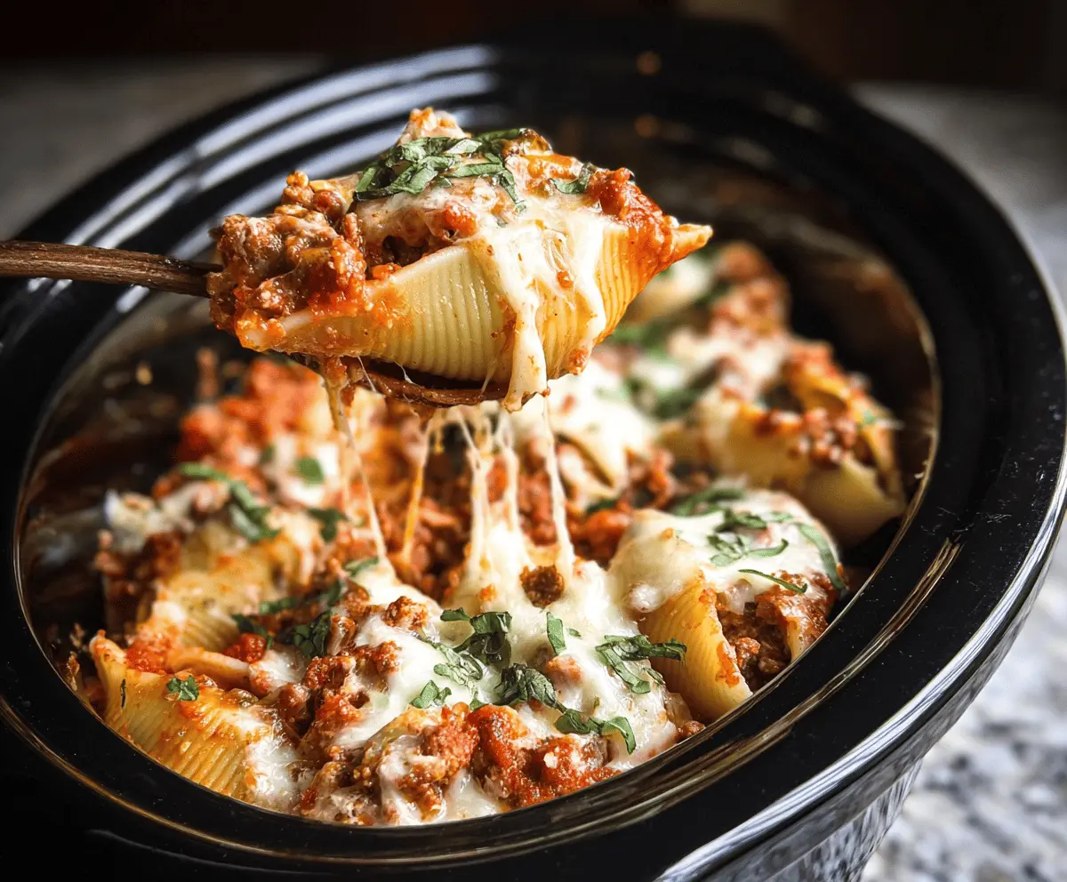 Easy Slow Cooker Stuffed Shells with Meat Sauce