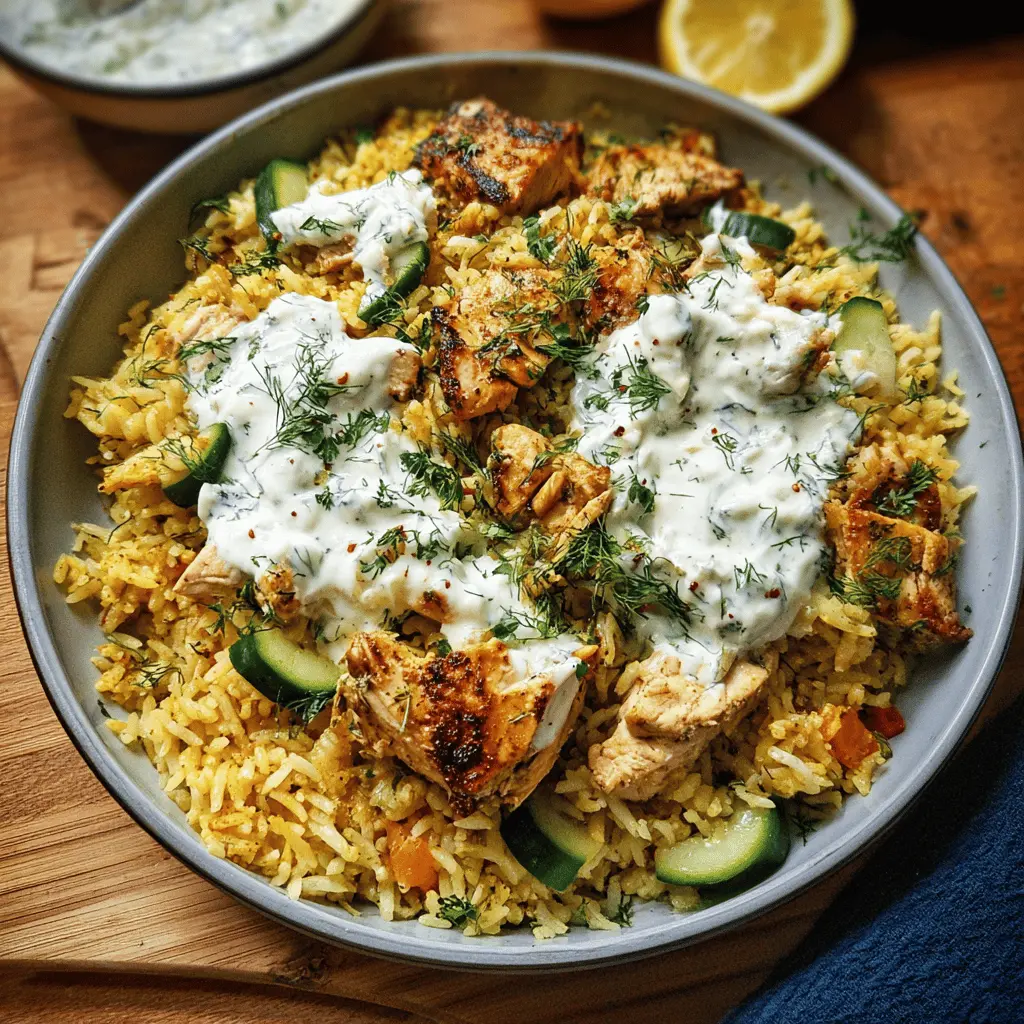Easy Dump and Bake Chicken with Tzatziki Rice
