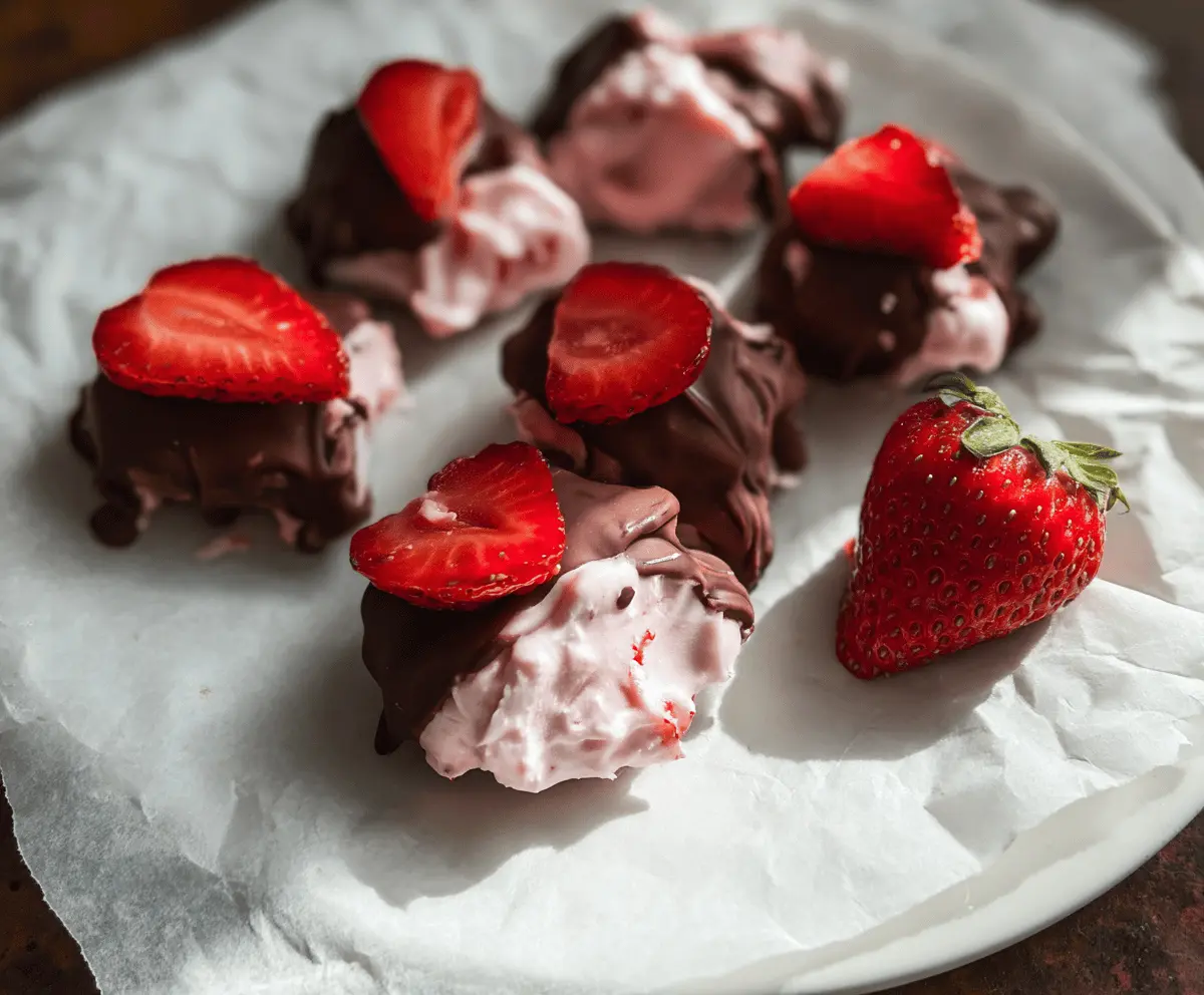 Easy Chocolate Strawberry Frozen Yogurt Bites
