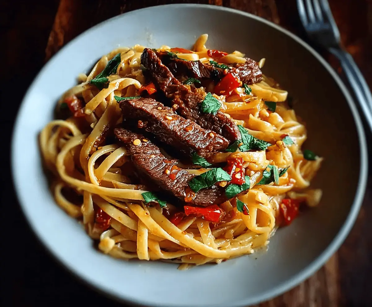 Sweet and Spicy Garlic Steak Pasta Recipe