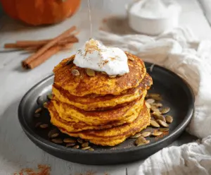 Delicious pumpkin cottage cheese pancakes topped with warm spices, perfect for a cozy breakfast or brunch
