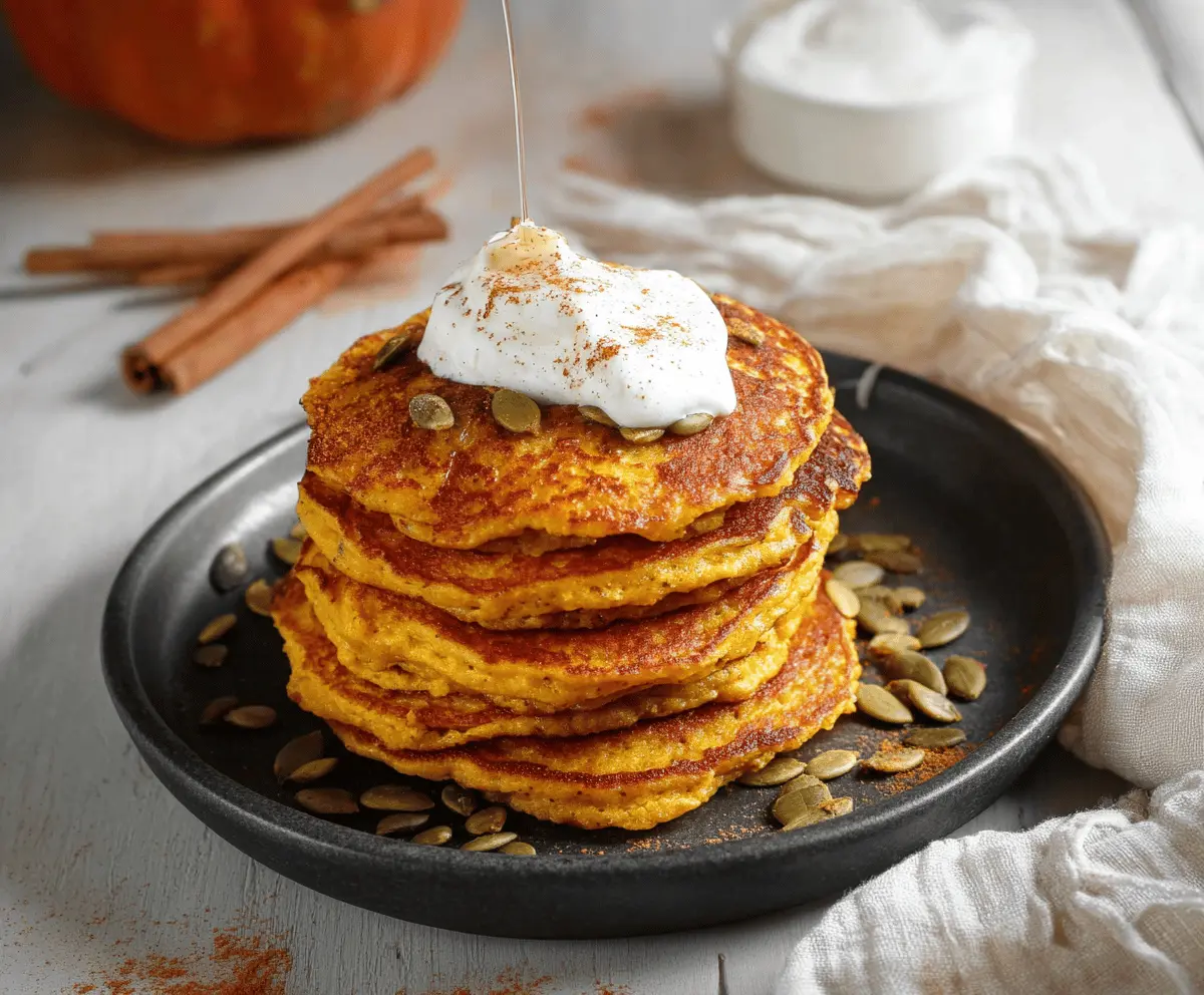 Delicious pumpkin cottage cheese pancakes topped with warm spices, perfect for a cozy breakfast or brunch