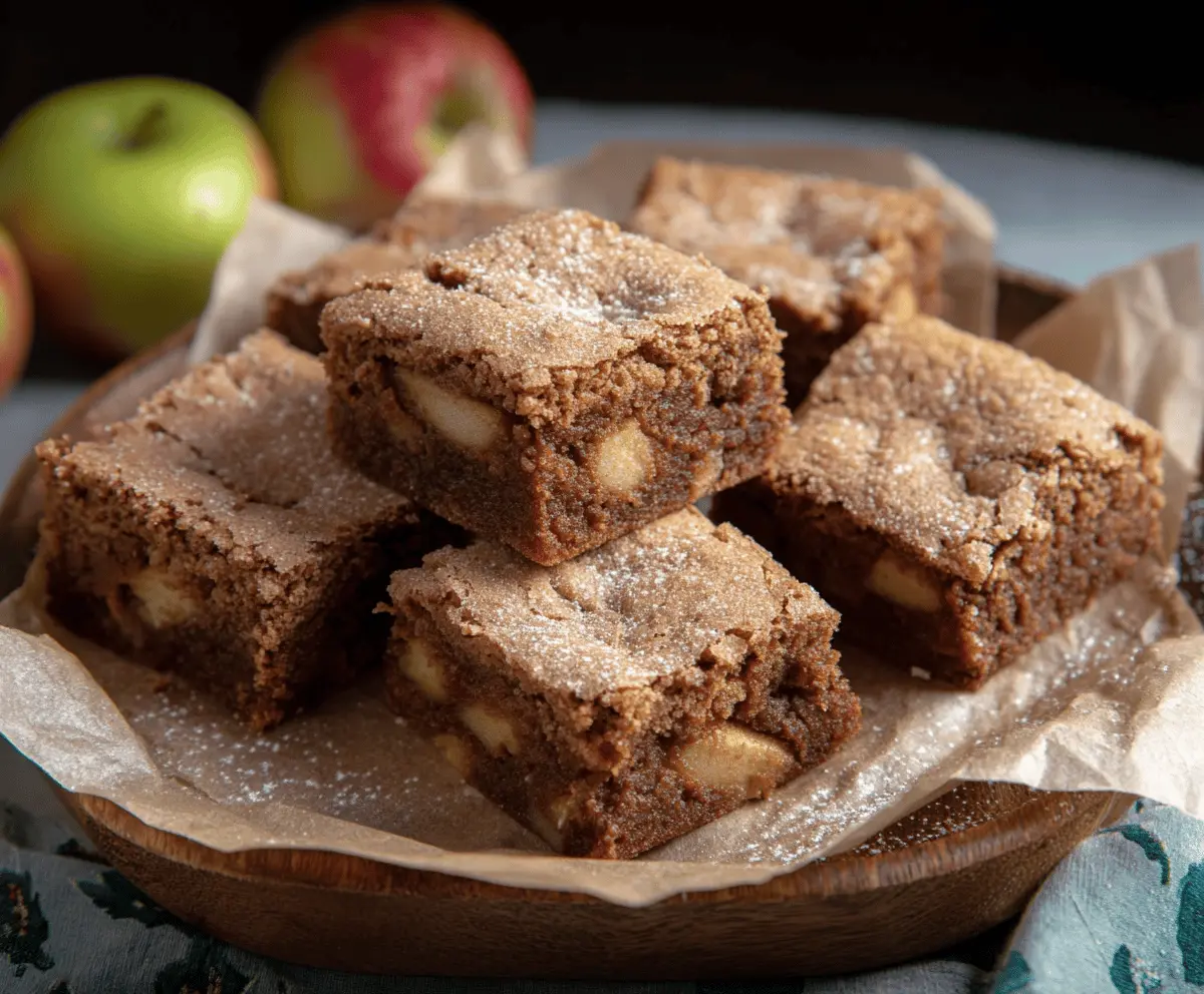 Delicious homemade apple brownies dessert with gooey chocolate and fresh apple chunks, perfect for fall treats