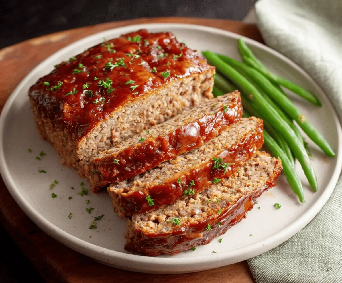Delicious dairy-free meatloaf served on a plate with fresh herbs and vegetables, suitable for dairy-free and gluten-free diets