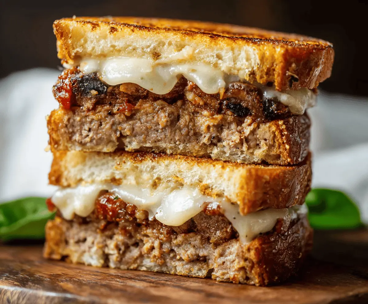 Delicious meatloaf sandwich with melted cheese, lettuce, and tomato on a toasted bun, served on a plate