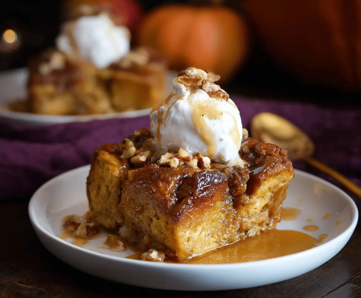 Delicious Pumpkin Bread Pudding with a golden-brown top, perfect for fall desserts