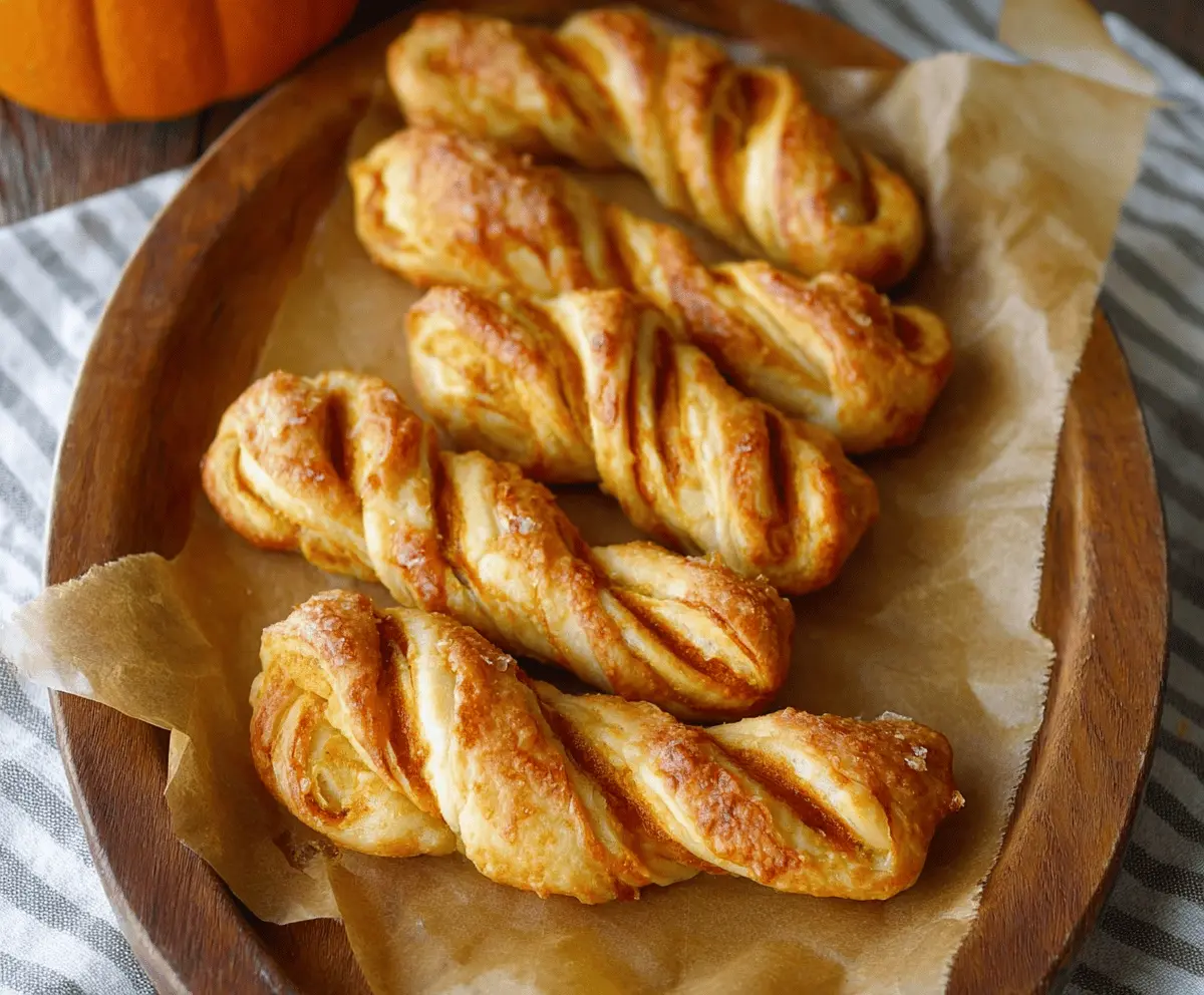 Freshly baked pumpkin twists with a golden crust, perfect for fall treats and holiday gatherings.
