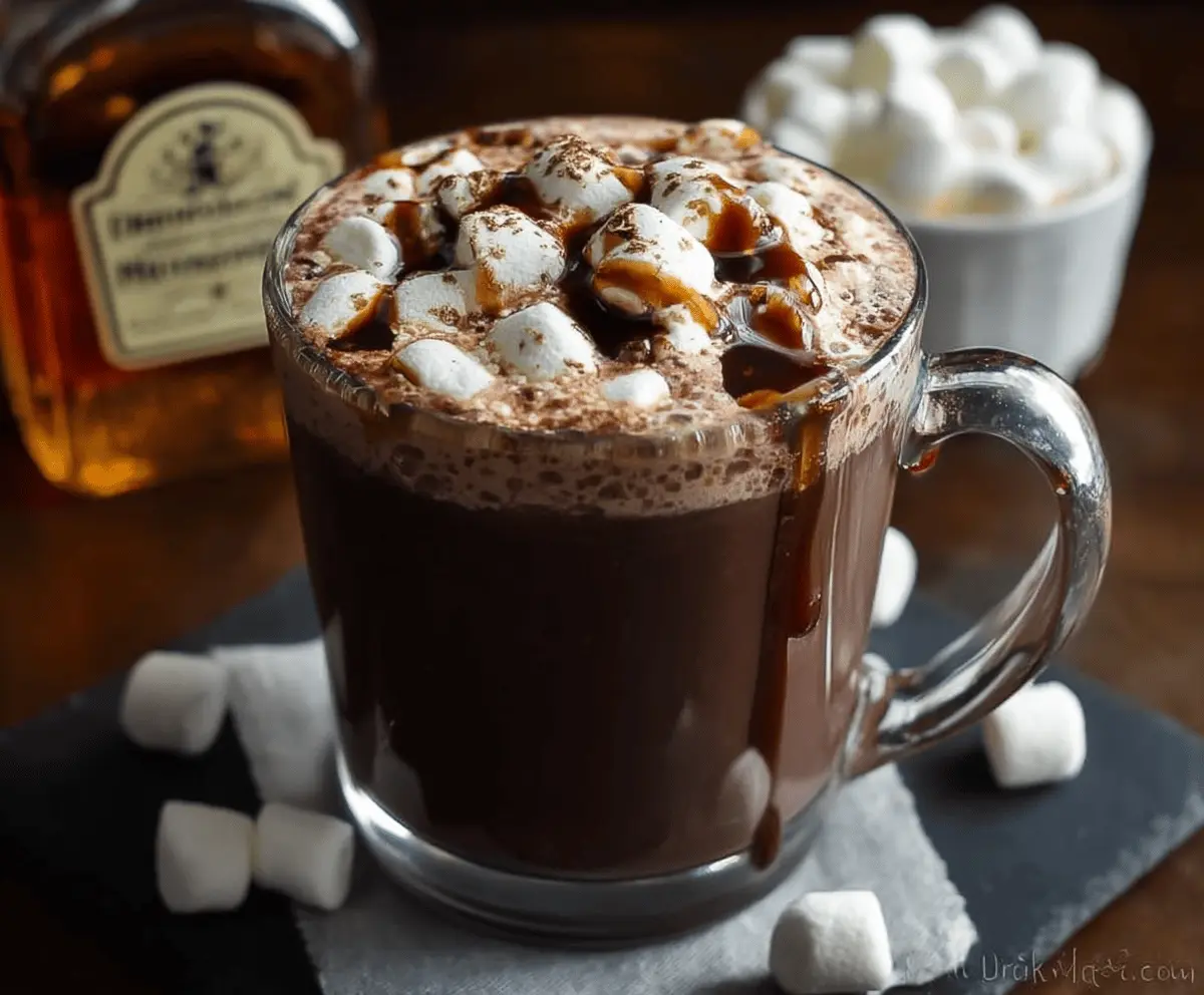 Delicious Bourbon Spiked Hot Chocolate in a cozy mug with whipped cream topping