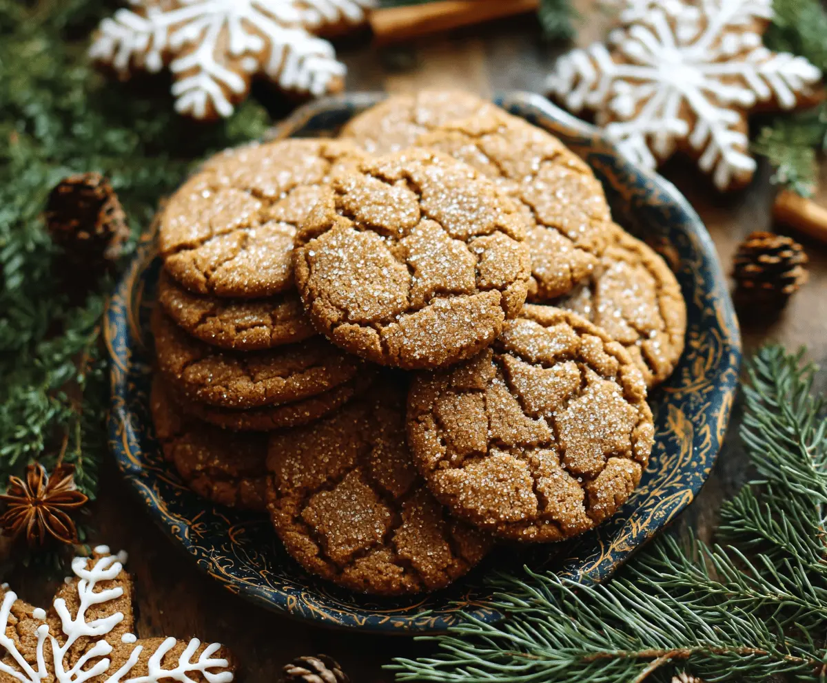 Golden brown Butter Gingerbread Cookies with a hint of ginger and cinnamon on a festive plate.