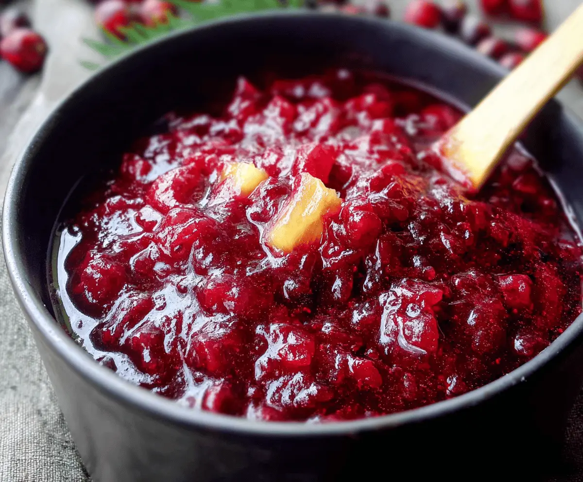 Delicious homemade cranberry pineapple sauce in a bowl, perfect for holiday desserts and meals.