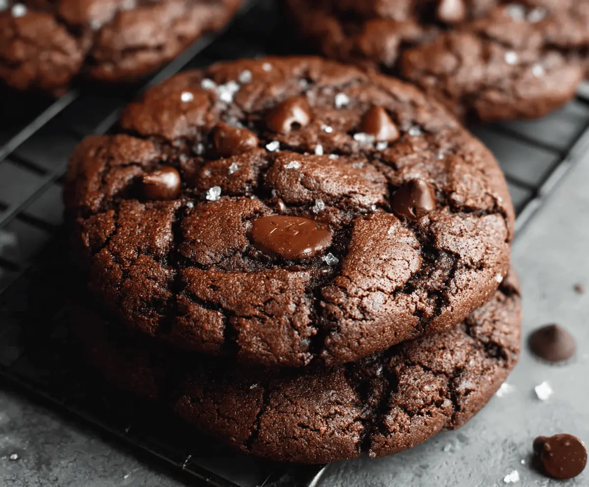 Delicious double chocolate chip cookies with gooey chocolate chunks and a crispy edge.