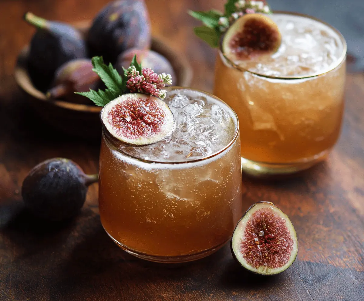 Refreshing Fig Bourbon Smash cocktail garnished with fresh figs and mint, served in a stylish glass.