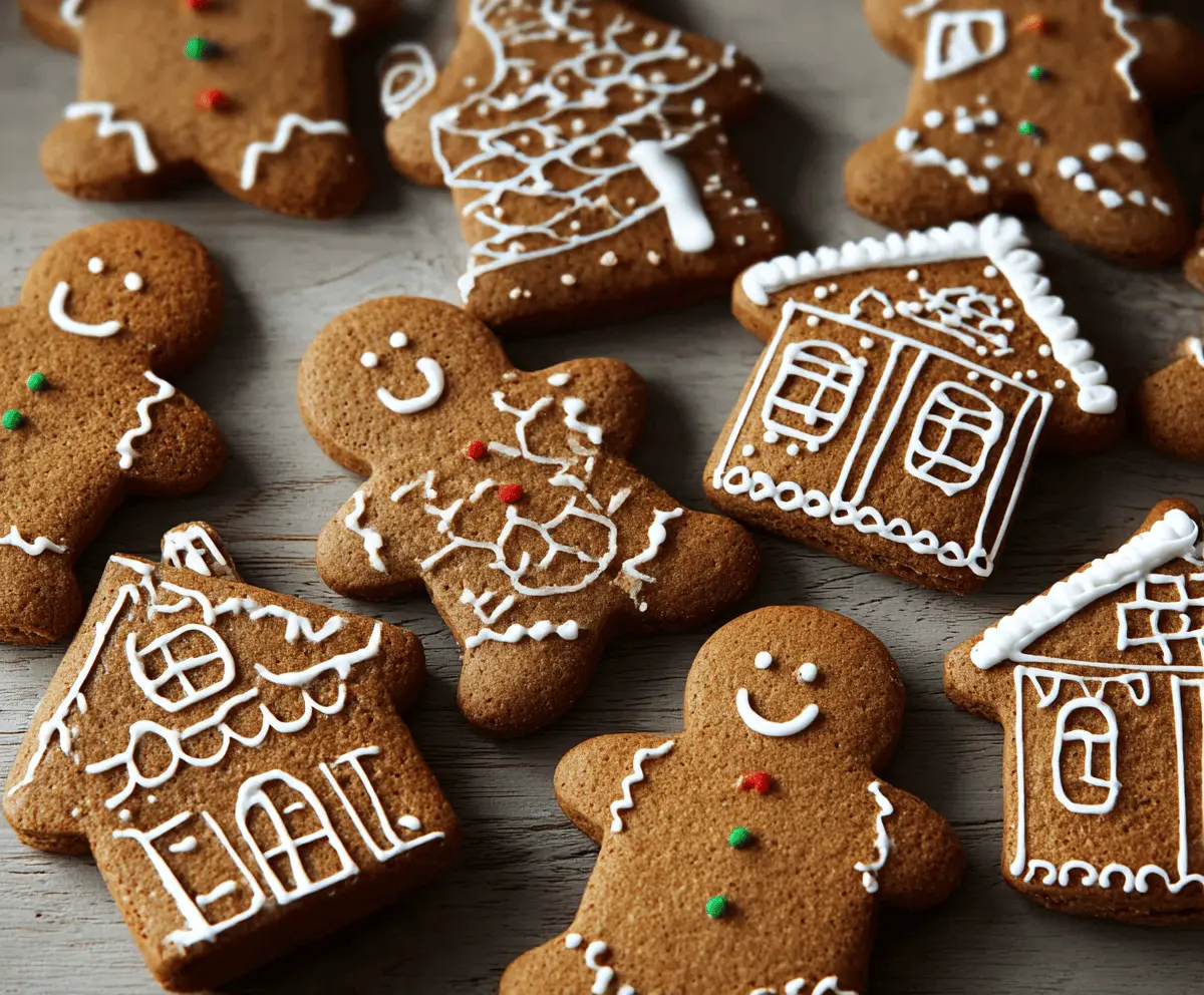 Delicious homemade gingerbread biscuits decorated with festive icing for the holidays