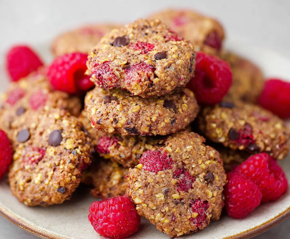Delicious healthy raspberry cookies on a white plate, perfect for a nutritious snack.