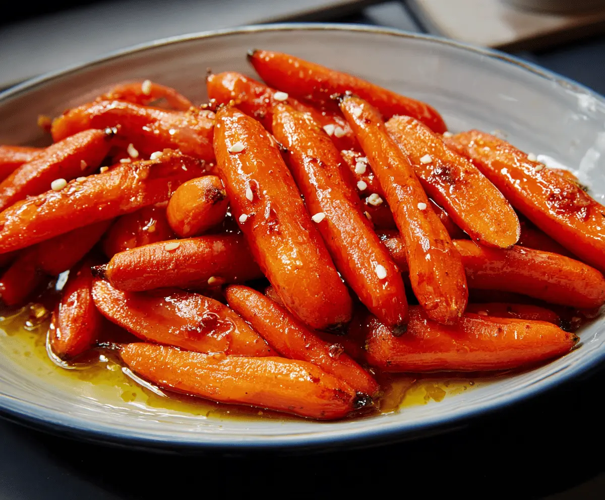 Delicious maple glazed carrots garnished with fresh herbs, perfect for a healthy side dish.