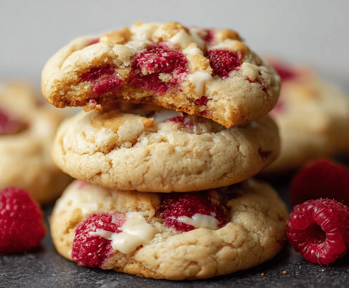 Delicious raspberry cheesecake cookies topped with fresh raspberries and creamy cheesecake filling.