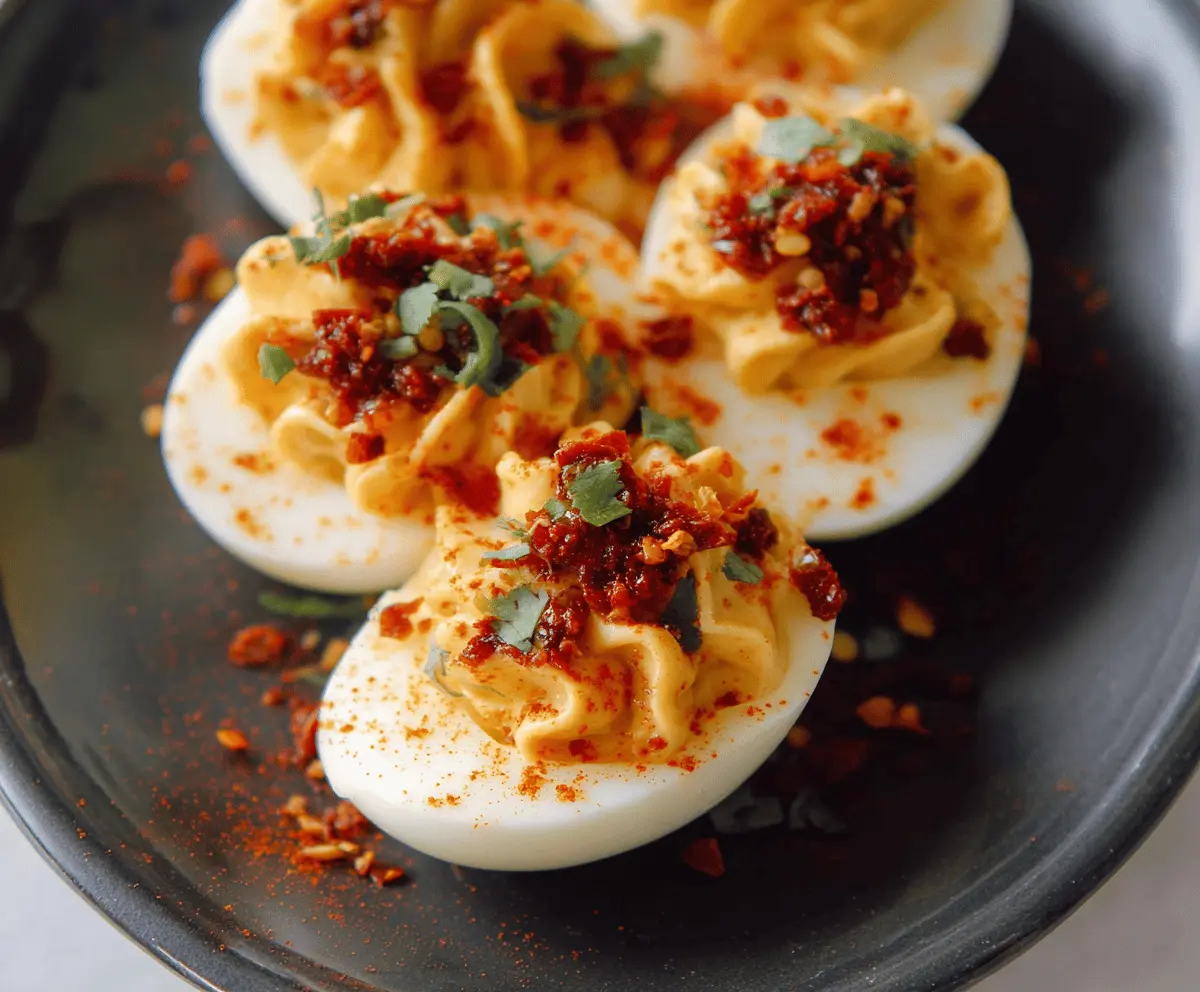 Spicy Chili Garlic Deviled Eggs