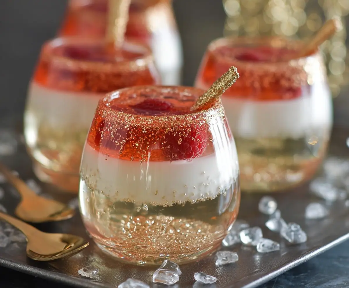 Sparkling Champagne Jello Cups with a festive garnish, perfect for celebrations.