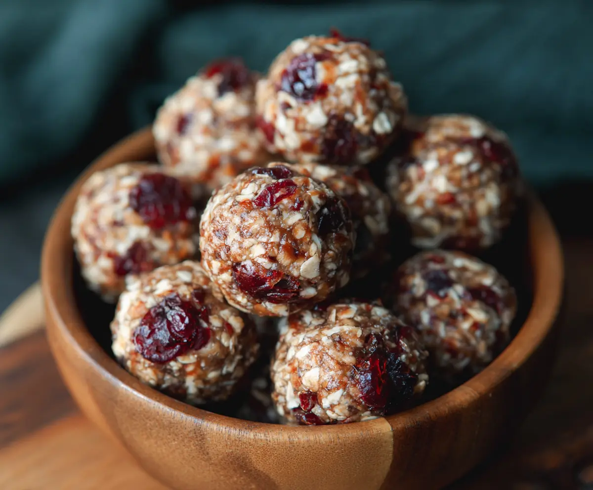 Healthy Cranberry Almond Energy Bites on a white plate, perfect for a nutritious snack