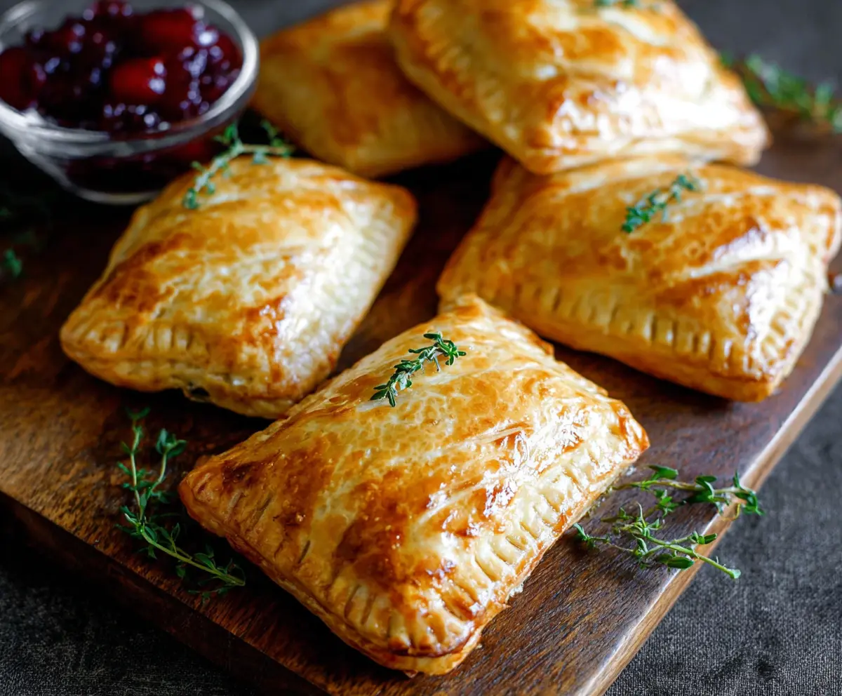 Delicious Cranberry Brie Mini Hand Pies with flaky golden crust and a tart cranberry and creamy Brie filling.