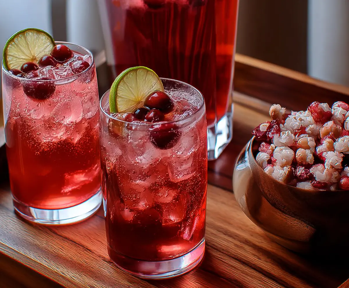 Refreshing Cranberry Rum Punch in a glass garnished with fresh cranberries and mint.