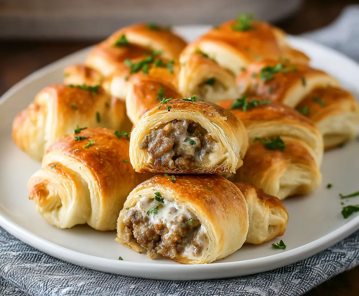 Delicious creamy sausage-stuffed crescent rolls baked to perfection with golden crust and savory filling.