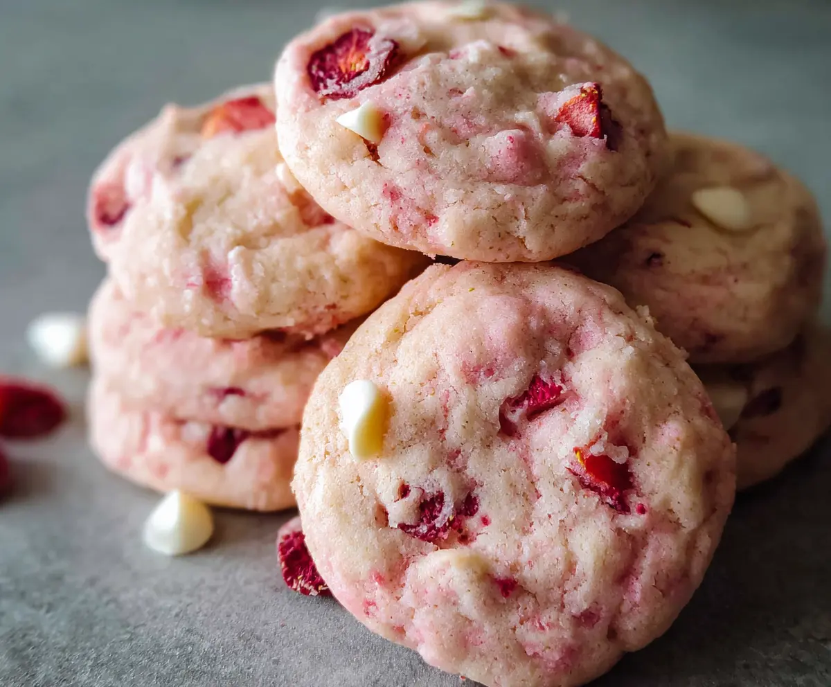 Delicious fluffy strawberry raspberry cookies on a plate, perfect for dessert or snack time.