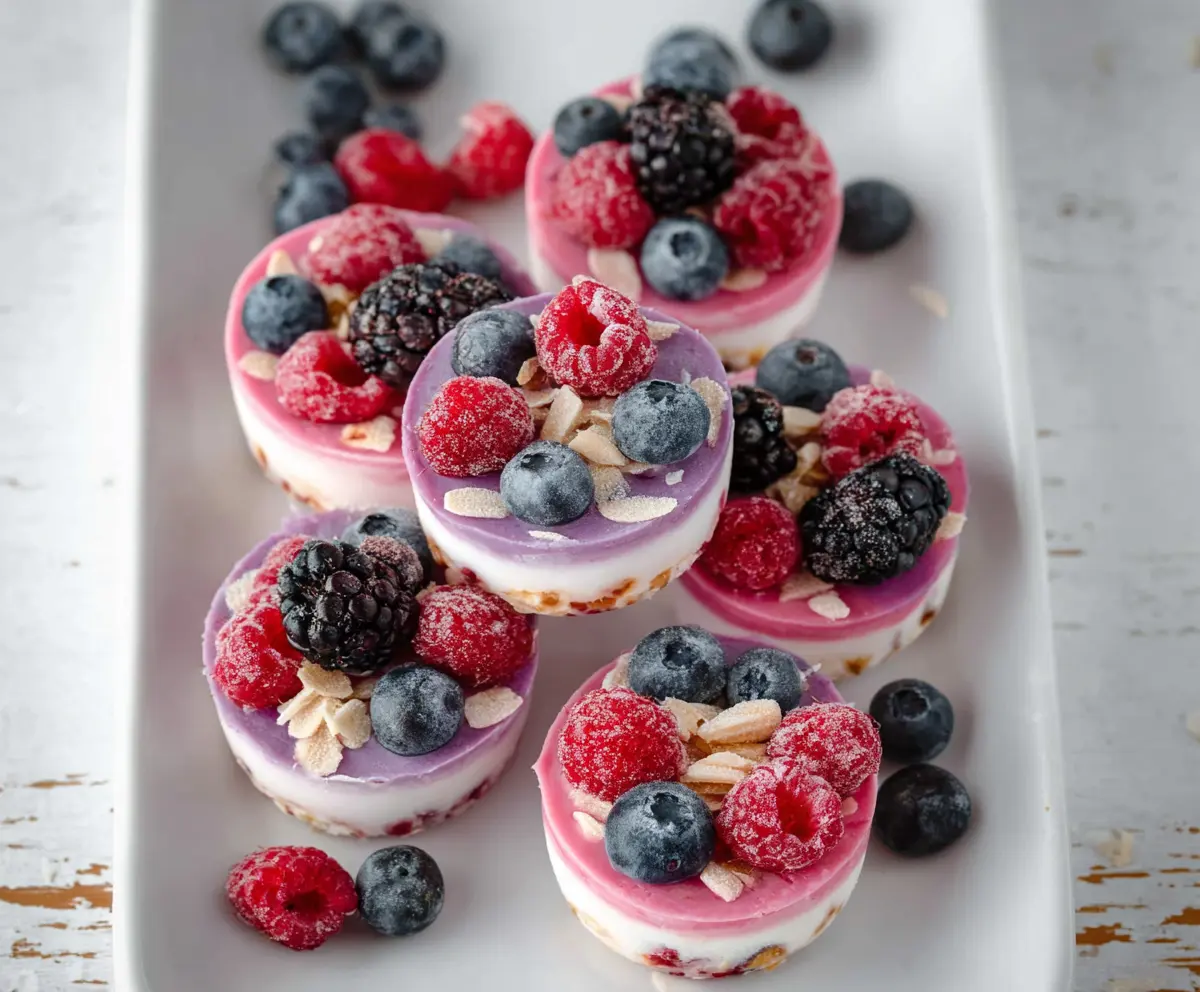 Delicious Frozen Greek Yogurt Bites served on a white plate, perfect healthy snack for summer.
