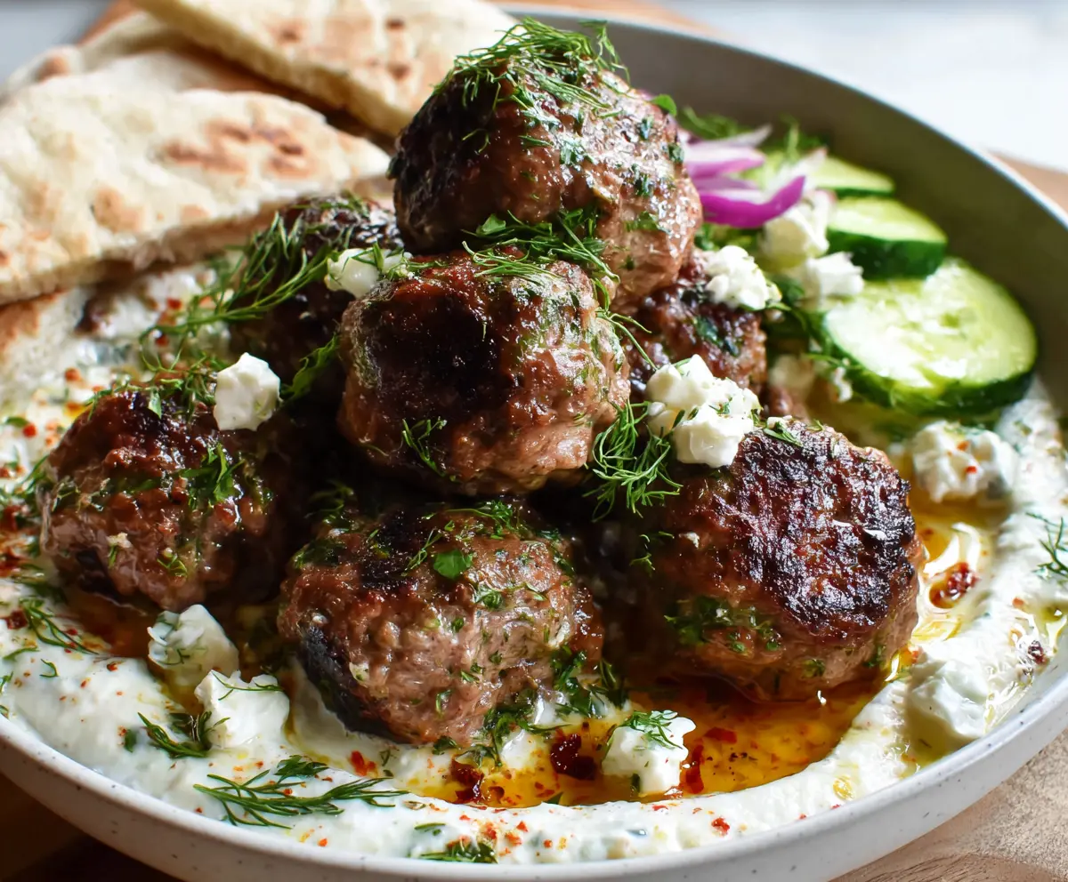 Delicious Greek Meatballs served with fresh herbs and lemon for a flavorful meal.