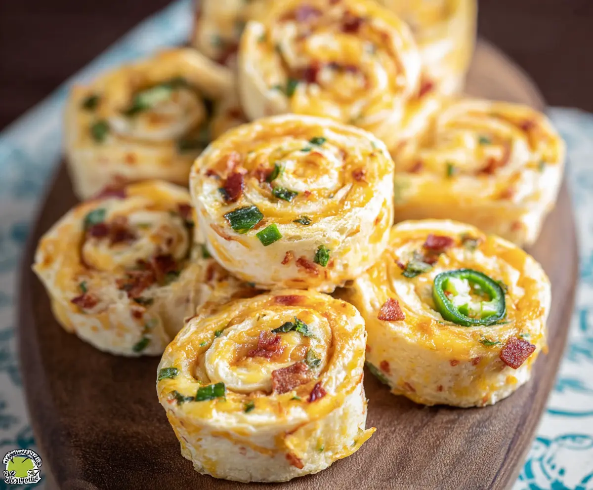 Crispy jalapeno popper pinwheels filled with cheese and jalapenos, served fresh as a tasty appetizer.