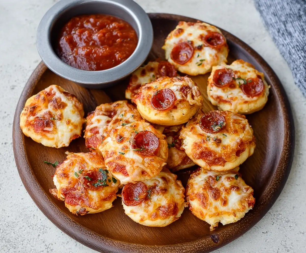 Delicious pepperoni pizza bites with melted cheese and crispy edges, perfect for snacking.